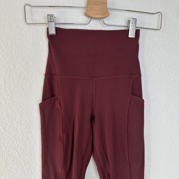 Lululemon Align High Rise Crop Pockets Leggings 23" 0 Red Merlot Stretch Athleti - Picture 5 of 8